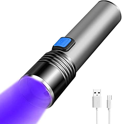 YZYOE 395nm UV luce nera torcia, ricaricabile luce nera torcia mini, 3 modalità Strobo alto basso, macchie secche, rilevamento dello scorpione, rilevamento delle banconote.