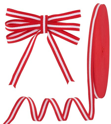 PH PandaHall 91.4m Ruban Rayé Noël Ruban Rouge Blanc 10mm Gros-Grain en Tissu Rubans de Canne à Sucre en Polyester pour Emballage de Cadeaux, Artisanat D'Arbre de Noël, Couture, Décoration de Mariage