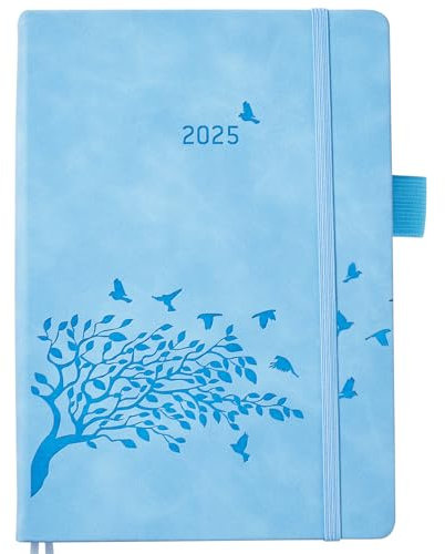 Kalender 2025 Buchkalender A5 1 Tag eine Seite, Terminplaner mit Tabs & Notizen, Tasche, Stifthalter, 2 Lesezeichenband, Leder Hardcover, Planer 25 Tagesplaner 1 Tag pro Seite, Jan.25-Dez.25
