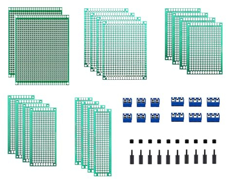 HUAZIZ 50 Pièces Circuit Imprimé Double Face Kit, 18 Pièces Double Face PCB Prototype Boards, 12 Pièces 2/3 Broches Bornier à Visser, 20 Pièces Colonne en Nylon