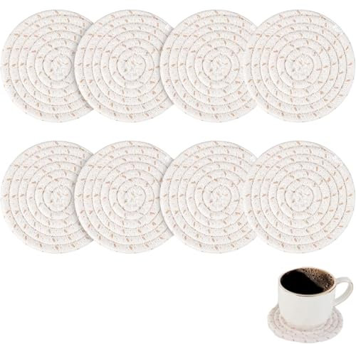 Coasters Set of 8, Coasters, Woven Coasters, Cotton Woven Drink Coasters, Braided Coasters Heat-Resistant for Home Coffee Table Desk Cups Tabletop Protection Coasters