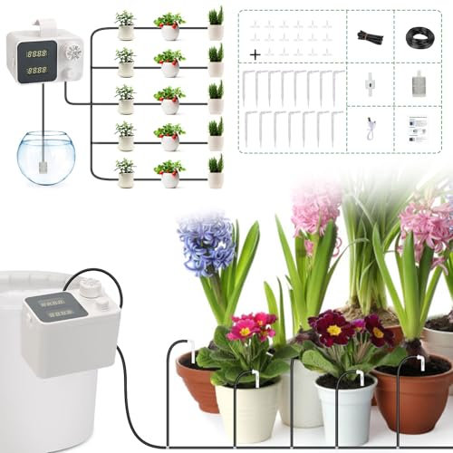 Ulable Sistema di Irrigazione Giardino Automatico, Kit Irrigazione Automatica da 20m con Ugello Regolabile | Sistema DIY per Serra, Prato, Aiuole e Giardino