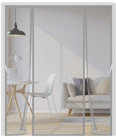 Mosquitera Puerta Magnética 150x200cm,Doble Apertura Lateral, Cierre Automático sin Huecos, Cortina Mosquitera para Puerta Corredera, Balcón y Terraza, Fácil Instalación, Gris