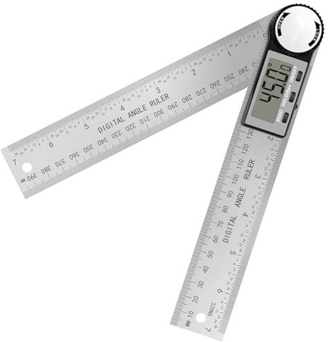 Digital Angle Finder - 360° Stainless Steel Angle Ruler Digital Angle Gauge 200mm Digital Protractor for Internal & External Angle Measurement, Architect Carpentry Tools & Equipment