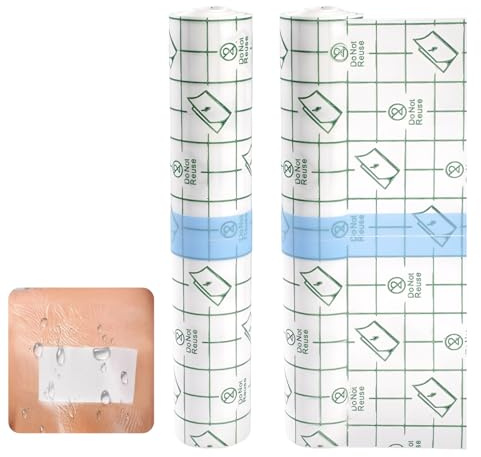 2 Volúmenes Heridas Impermeable Cinta,2mx15cm Vendaje Adhesivo Impermeable,Vendajes Adhesivo Elástico Transparente,Adhesivos para Tatuajes,Impermeable Médica Vendaje,para Deportes Natación Ducha