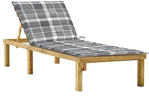 Holamys Lettino da giardino in legno di pino impregnato con schienale regolabile, rivestimento grigio, perfetto per ore di relax all'aperto o in piscina.