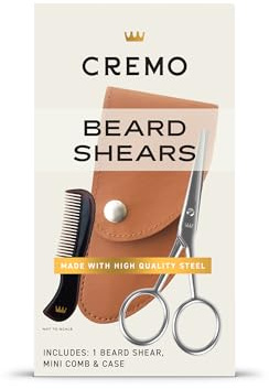 Cremo Beard Accessories, Beard and Mustache Stainless Steel Beard Shears with Synthetic Leather Carrying Case and Comb - Shape, Style And Groom Any Length Facial Hair