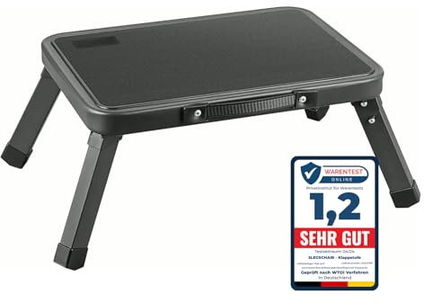 Premium Klappstufe Tritthocker – Faltbarer Camping Hocker, kompakt & leicht – Anti-Rutsch Tritt für Wohnwagen, Haushalt & Outdoor – Belastbar & platzsparend – Schwarz