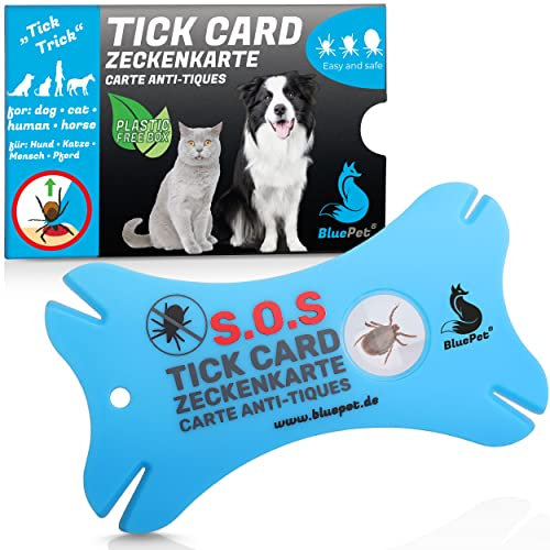 BluePet Zeckenkarte mit Lupe im Scheckkartenformat I Zeckenentferner zur Entfernung von Zecken & Nymphia bei Mensch und Tier I Tick Card als erste Hilfe für Hund, Katze & Mensch im Haus
