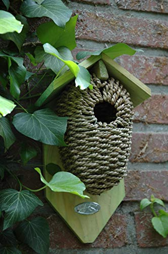 FAL Wren Bird House Box Wood Birdhouse - Wooden & Seagrass