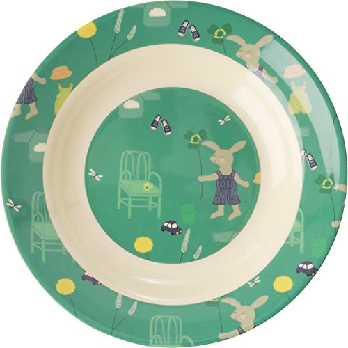 Rice - Stoviglie per bambini in melamina, motivo Bunny Green