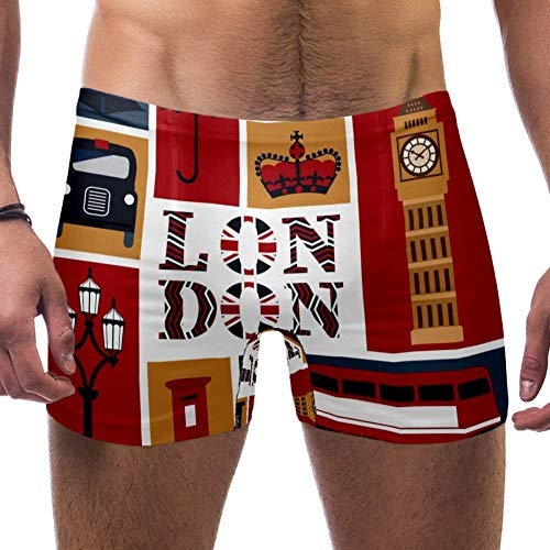 Lorvies London Big Ben-Briefkasten-Regenschirm und Flagge, Herren-Badeanzug, kurz, quadratische Beine, schnell trocknend, Größe S Gr. XXL, multi