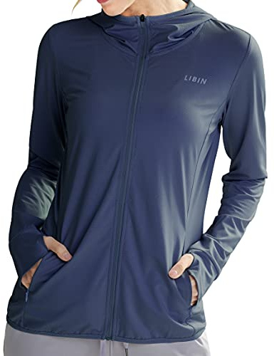 Libin Ropa Protección Solar Sudadera Cremallera Mujer | UPF 50+ Chaqueta Deportiva Mujer UV de Verano Solar Completa Manga Larga Deportiva Surf Al Aire Libre a Pie con Bolsillo