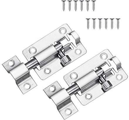 Lpraer 2 Inch Door Lock Bolt, 2 Pack Slide Latch Lock with Screws, Stainless Steel Barrel Bolt Lock Gate Lock for Bathroom Toilet Shed Door Garage Cabinet Fence, Silver