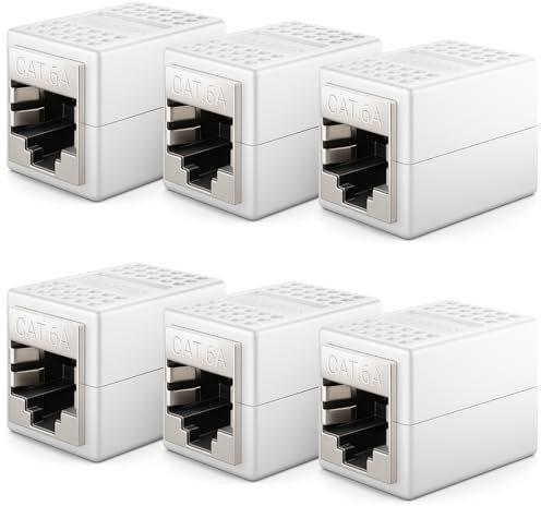 deleyCON 6 Piezas Acoplador RJ45 (10 Gbit/s) LAN Cable de Extensión de Cable de Red Ethernet Adaptador Conector Compatible con Cat8, Cat7, Cat6, Cat5 Patch Cable LAN DSL PoE 2X RJ45 Enchufe - Blanco