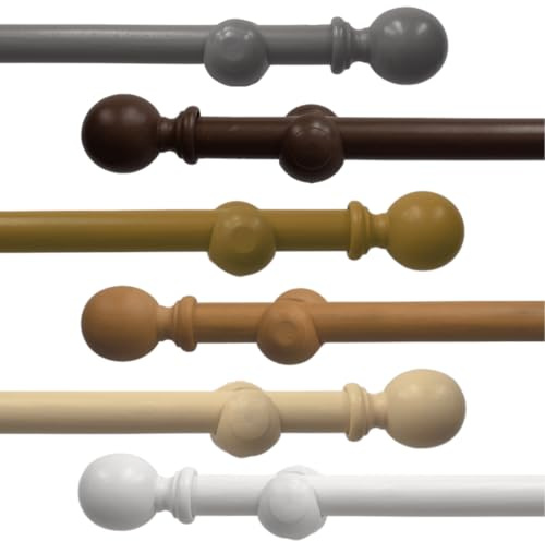Wood Eyelet Curtain Pole 28mm with Round Finials - Trimmable - Suitable for any room - 120cm Length - Grey