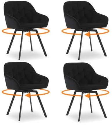 CLIPOP Samt Esszimmerstühle Drehbar 4er Set,Gepolstert Sessel Küchenstuhl mit Armlehne Freizeit Polsterstuhl Bequem Sitz Drehstuhl für Esszimmer Wohnzimmer Büro, (2, Schwarz)