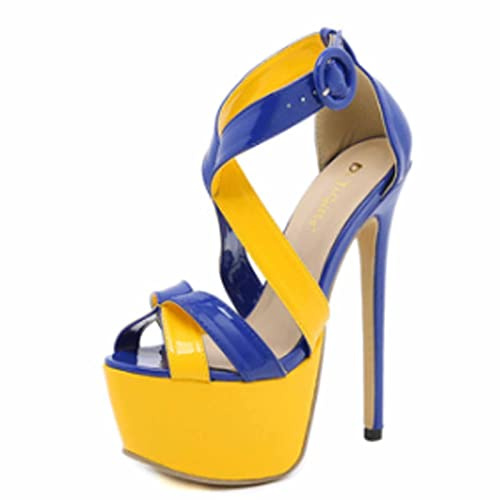 Scarpe da Donna con Tacco Alto da 16 Cm Scarpe con Punta Aperta Sexy da Donna Sandali con Plateau con Tacco da Occasione per Feste da Donna,Giallo,38 EU