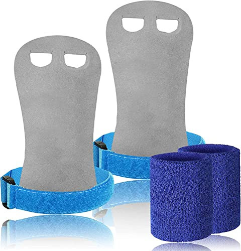 LOVMEAD Sporthandschuhe für Reckhandschuhe Kinder Schützt Hand Handfläche mit Armbändern Paar, Stangengriffe Handflächenschutz Handgelenkstütze für Kettlebells Sport (Blau, M)