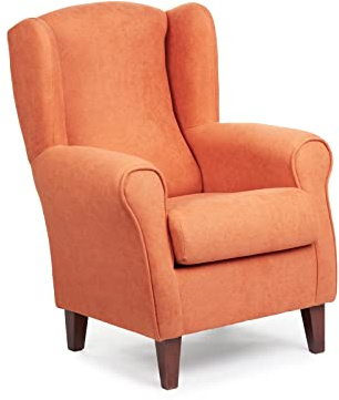 Sillonea - Fauteuil à oreilles Roma, petit fauteuil de lecture individuel, idéal pour regarder la télévision/lire. Dimensions : 100 x 74 x 77 cm. Revêtement en tissu anti-taches (orange, noyer)