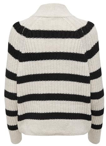 ONLY Gestreifter Basic Strickpullover Stehkragen mit Reißverschluss Langarm Pullover Regular Fit ONLLEISE, Farben:Schwarz,Größe Damen:M