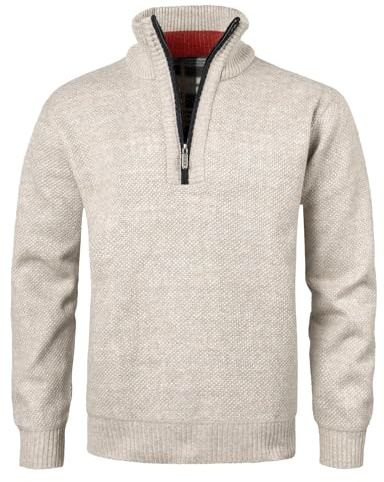 KTWOLEN Homme Pull à Fermeture Éclair 3/4 Tricoté Pull Sweat en Maille à Manches Longues Pullover en Tricoté d'hiver Col Montant Pulls Cardigan Homme Doublure en Polaire, Beige, M