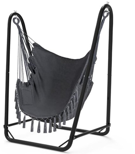 Hängesessel mit u-förmiger Halterung, einzigartig, robust und rostfrei, inklusive Sitz aus grauer Baumwolle