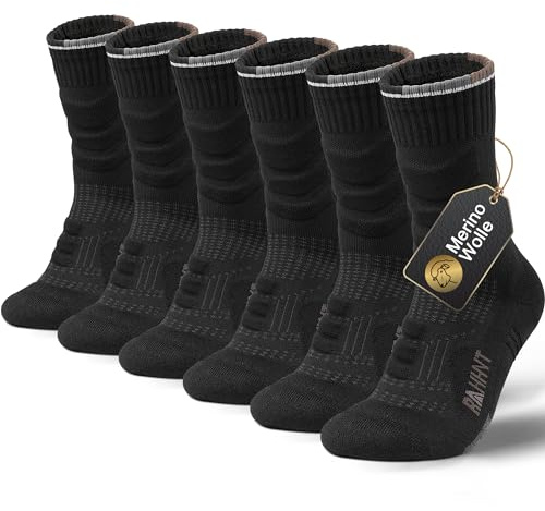 Rahhint Calcetines de senderismo Merino Calcetines de compresión Calcetines de trekking acolchados antiampollas 3 pares para hombres, mujeres y niños Talla 31-52