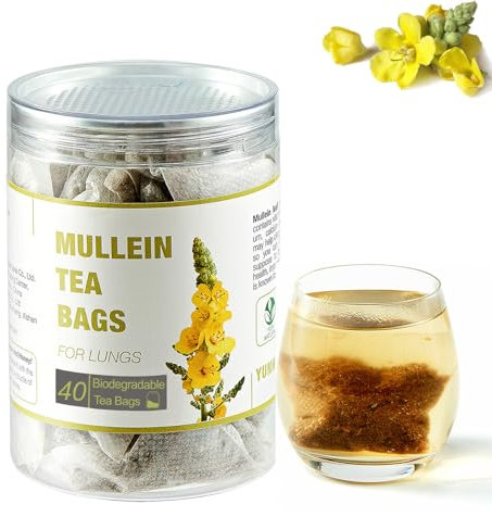40 Bags Dried Mullein Tea Bags for Lungs - Lung Detox Cleanse Mullein Leaf Tea for Smokers - Herbal Mullen Mullien Tea for Breathe Easy - Caffeine-Free, Immune Support