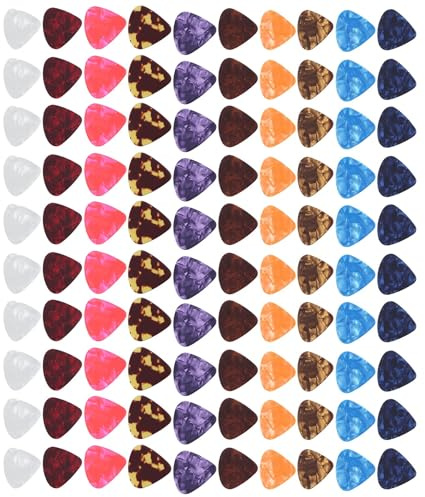 Guitar Picks, 100Pcs Colorful guitar plectrums - Finger Protection Tool For Bass, Electric, Acoustic Guitars (0.46mm * 100 pieces)