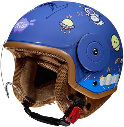 Kinder Motorradhelm Roller Helm jethelm mit Sonnenblende Niedlicher Helm Mädchen Rollerhelm Junge Mofa Helm für 5 Jahre - 12 Jahre Kid B,50-54CM