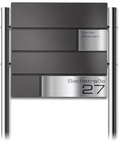 Metzler Cassetta postale su piedistallo Modello G grigio metallizzato DB 703 con targhetta nominativa in acciaio inox e supporto – Verniciatura a polvere – Incisione personalizzata – Altezza: 120 cm