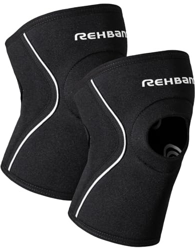 Rehband Open Patella Knee Brace 5mm Neoprene, Supportive Knee Sleeve with Patella Support, Knee Protection for Strength Training, Jogging & Fitness, Colour:Black - 1 Pair, Size:Medium