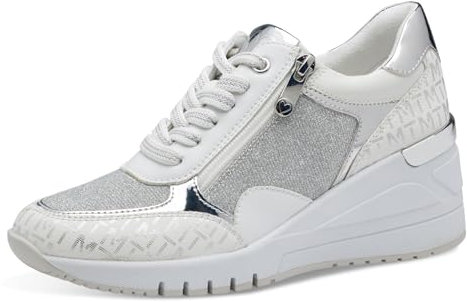 MARCO TOZZI Damen Wedge Sneaker Freizeit mit Keilabsatz, Weiß (White/Silver), 40 EU