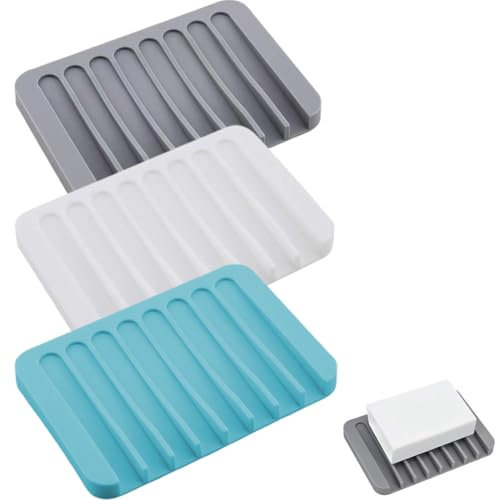 WeddHuis 3 pezzi portasapone in silicone autodrenante, dispenser per sapone in barre, portasapone in barre, portasapone per bagno, lavello della cucina, mantiene il sapone asciutto