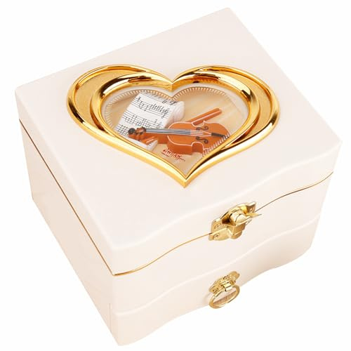Felenny Musical Vintage Jewellery Box with Ballerina, White, 2 Compartments & 1 Drawer, Brown