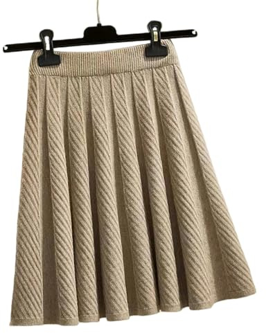 LIPENGS Gonna Midi Donna A Vita Alta in Maglia di Lana A-Line - Solido Fried Dough Twists - Kaki - Taglia Unica (40kg-70kg)