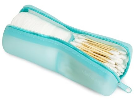 Visfresh Cotton Round Swab Travel Case, 2 in 1 Portable Hair Accessories Organizer, Hair Tie and Bobby Pin Holder, Travel Qtips Case, Purse Organization, Floss Holder (Blue)