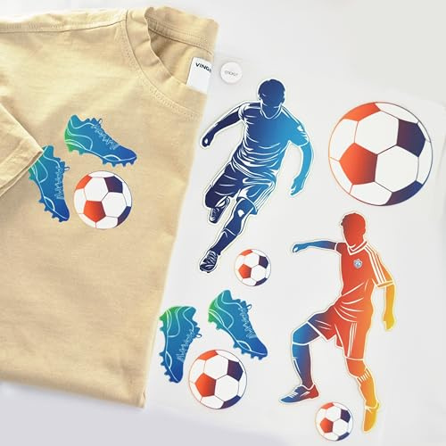 Strykbilder fotbollsset, DIN A4 för textilier för strykning | dekoration av t-shirts, huvtröjor, jeans, skolväskor | stora små lappar för barn, pojkar, flickor