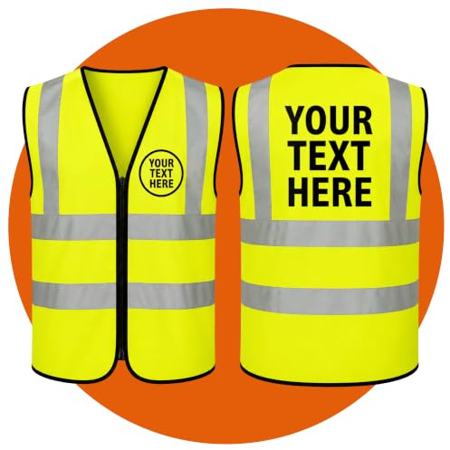 Personalised Hi Vis Vest Custom Printed Safety Waistcoat Front & Back | Add your name, logo or company details to the front and back for clear identification at work, events and outdoor use.