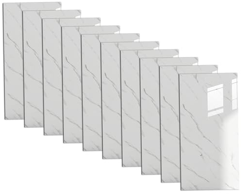 10 pannelli da parete staccabili e adesive, 30x61 cm, impermeabili, con effetto marmo, adesivi per piastrelle in PVC per cucina e bagno, bianchi