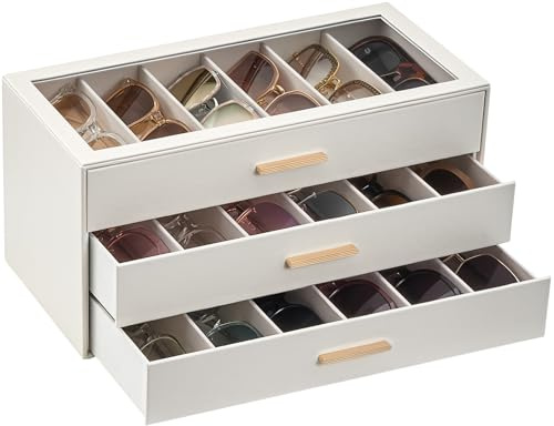 Lolalet 18 Relojes Estuche para gafas de sol para mujer, organizador de gafas con tapa transparente y expositor -Beige