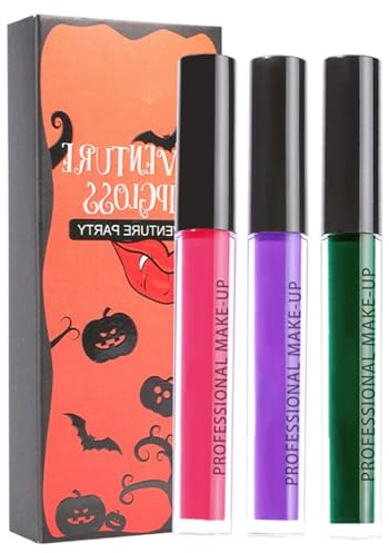 3 colores rojo, violeta, verde mate, brillo de labios resistente al agua, resistente al agua, Halloween, cosplay, labios, maquillaje antiadherente