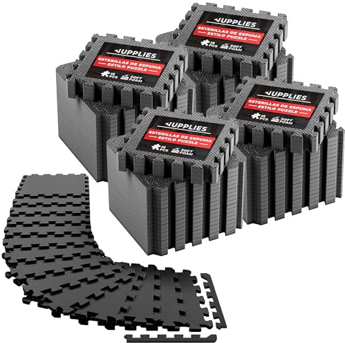 JUPPLIES - Suelo Gimnasio Set 72 Piezas 30x30x1cm - Esterilla Puzzle Fitness de Goma para Suelo - Alfombra Protectora para Gimnasio en Casa - Tatami en Puzzle