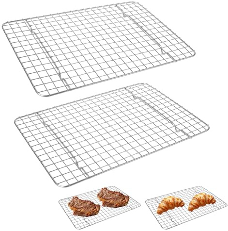 Minxulan 2 Pièces Grille de Refroidissement Pâtisserie, 30x20cm Refroidissement et Cuisson en Acier, Grille Rectangulaire pour Pâtisserie, Gâteaux, Pain, Rôtissage, Grillage ou Séchage