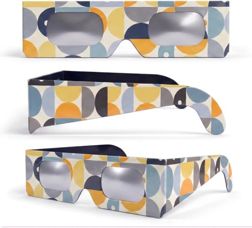 SAFE ECLIPSE 2-pack, solförmörkelseglasögon, 45 mm båghöjd, passar över glasögon med styrka, testade enligt EN ISO 12312-2:2015, CE-märkta för säker direkt solobservation – Mosaic