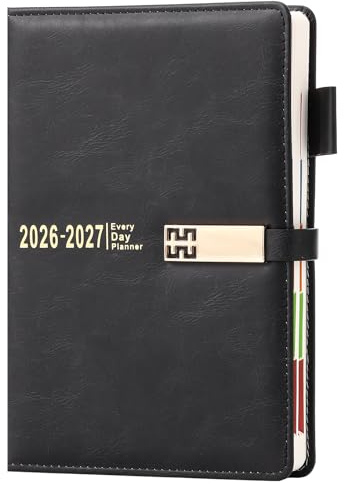 Agenda 2026-2027 A5 une page par jour, Agenda 2025-2026 une page par jour, Planificateur quotidien et mensuel de 12 mois avec onglets mensuels colorés, Organisateur à couverture rigide avec signets