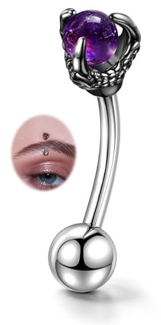 CM Crareesi Mania Dragon Claw Eyebrow Rook Piercing Jewellery 16G Nature Stone Rook Earring 316L Surgical Steel Curved Barbell 8mm