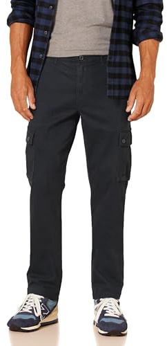 Amazon Essentials Men's Slim Fit Stretch Work Cargo Trousers (Available in Big & Tall), Black, 34W / 29L