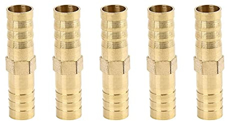 sourcing map Conector De Unión Recta De Manguera De Púa De Latón De 10mm Para Aire Agua Aceite Gas 5Pcs